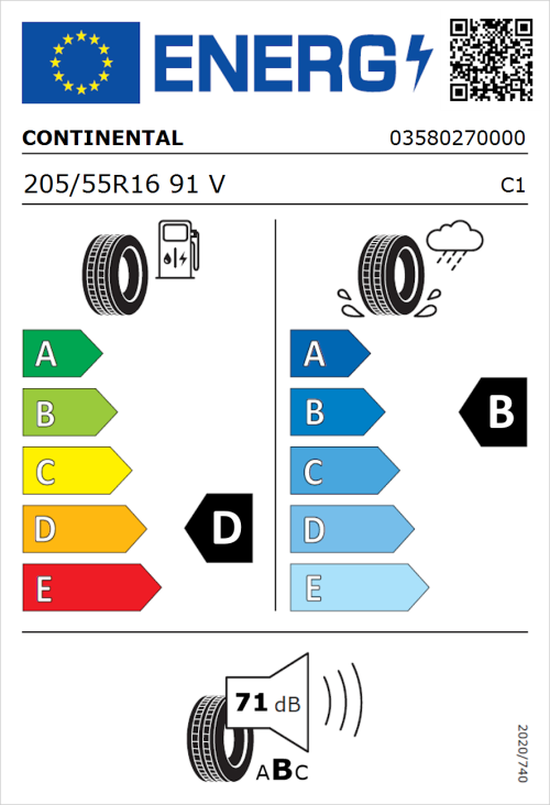 Tyre Label for Continental ContiPremiumContact SSR 205/55R16 91V