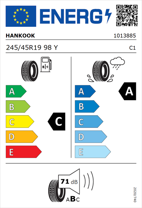Tyre Label for Hankook Ventus S1 evo2 SUV K117 245/45R19 98Y