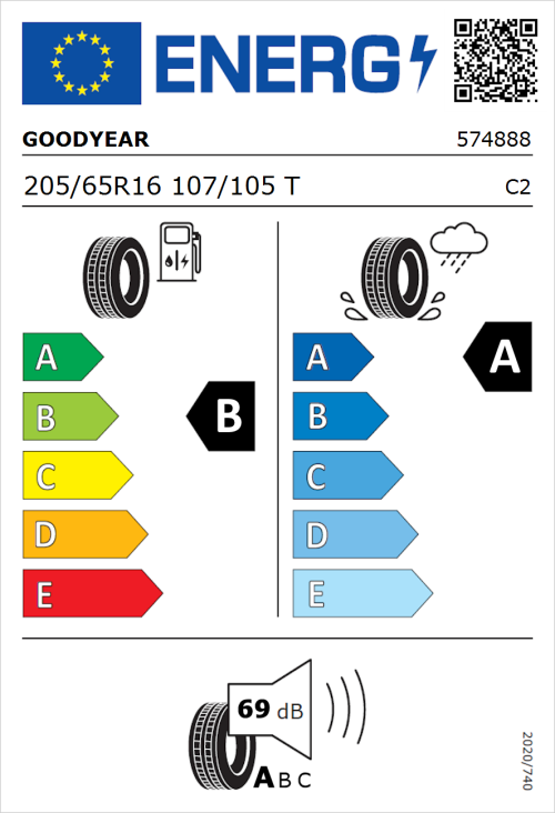 Tyre Label for Goodyear EfficientGrip Cargo 205/65R16 107/105T