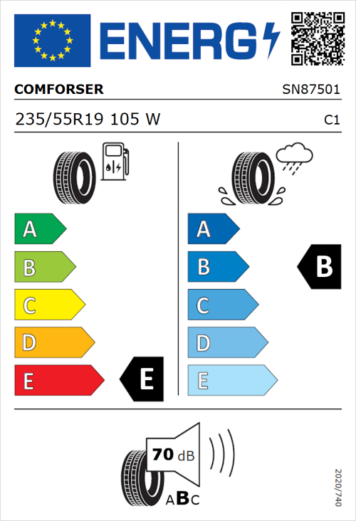 Tyre Label for Comforser CF710 235/55R19 105W