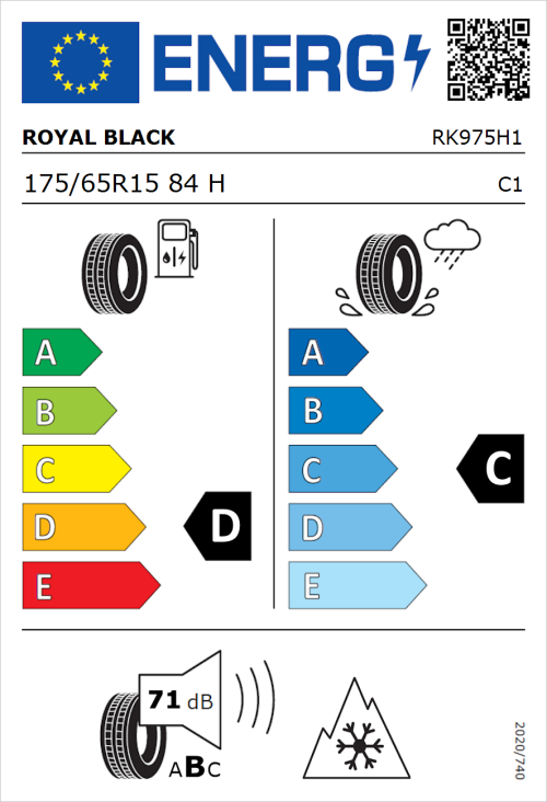 Tyre Label for Royal Black Royal A/S 175/65R15 84H