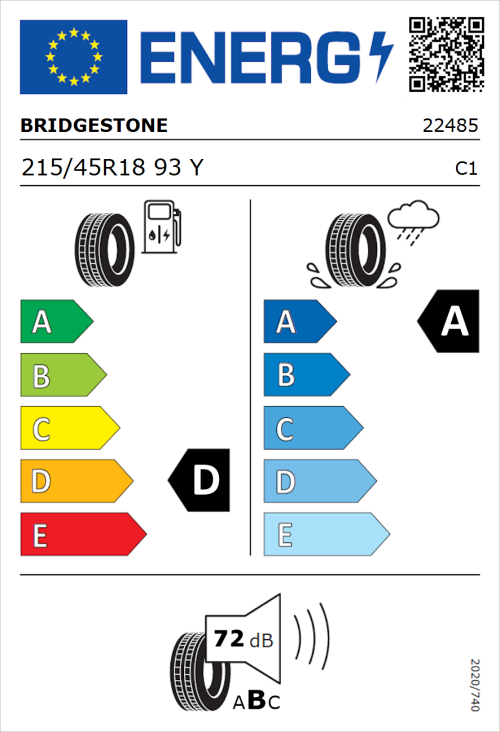 Tyre Label for Bridgestone Potenza Sport 215/45R18 93Y