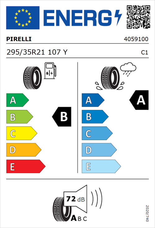 Tyre Label for Pirelli P Zero (PZ4) Luxury 295/35R21 107Y