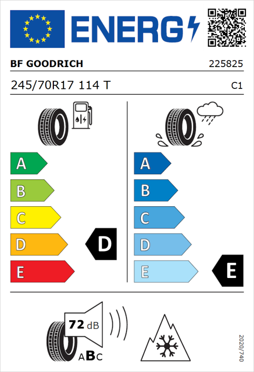 Tyre Label for BF Goodrich Trail-Terrain T/A 245/70R17 114T